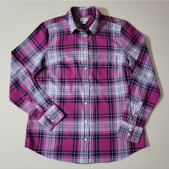 J. Crew Women's Pink Plaid Flannel Button-Down Cotton Shirt - Picture 4 of 16